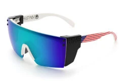 Lazer Face Sunglasses: WHITE FRAME Stars & Stripes USA Z87 -Heat Wave Visual Stars Stripes USA White Angle Black